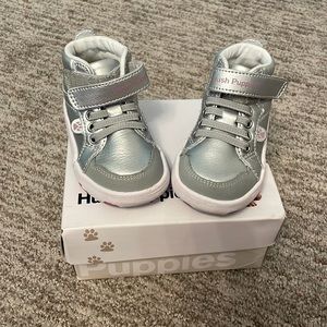 Baby silver and purple walking shoes. Size 4